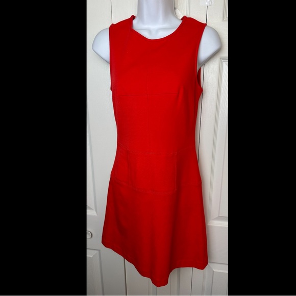 TIBI Mod Ponte Knit Party Dress Mini Orange Red Coral Sleeveless Cocktail - Picture 2 of 11
